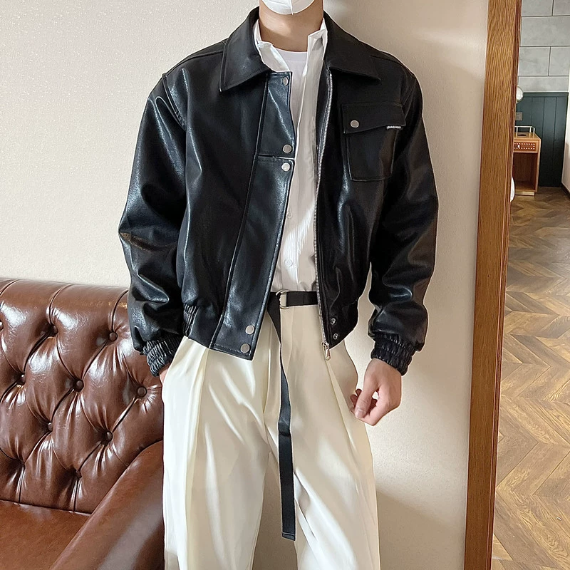Корейский стиль простой премиальный смысл PU кожаные пальто ins мужские весенние и осенние ретро красивые автомобильные костюмы повседневные куртки