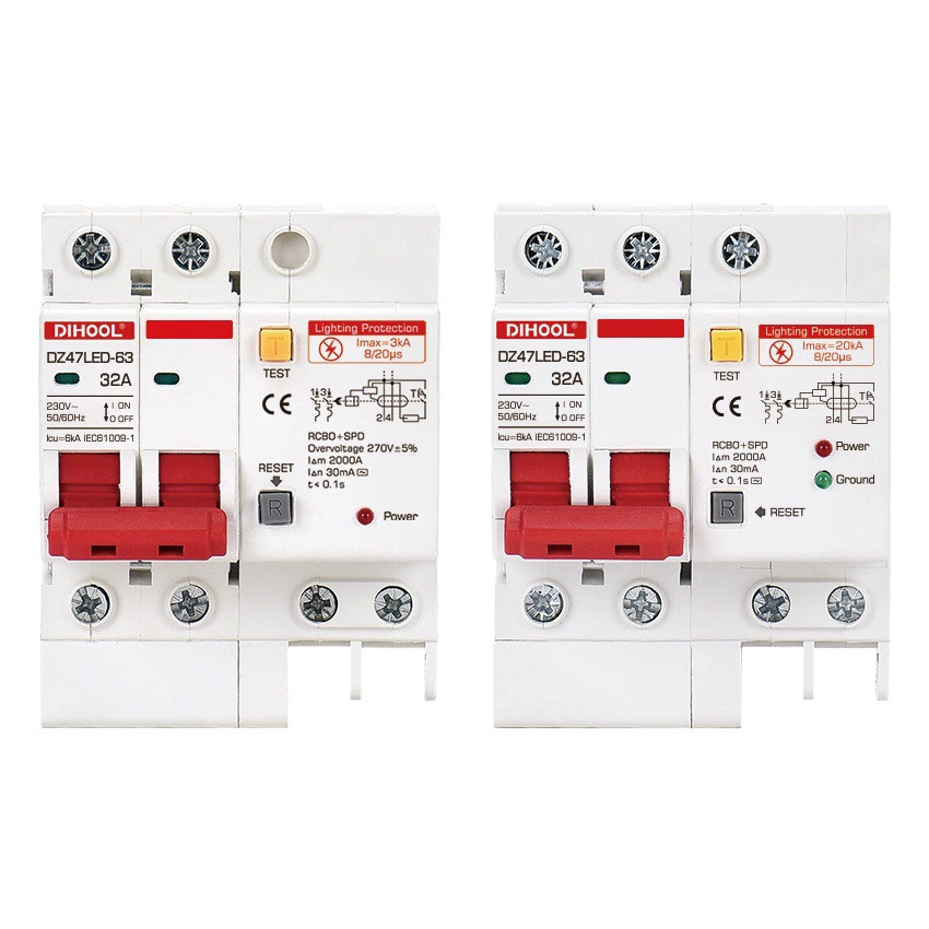Устройство защиты от перенапряжения и утечки тока DZ47LED с двумя индикаторами, выключатель заземления, бытовое и промышленное устройство защиты от утечки тока