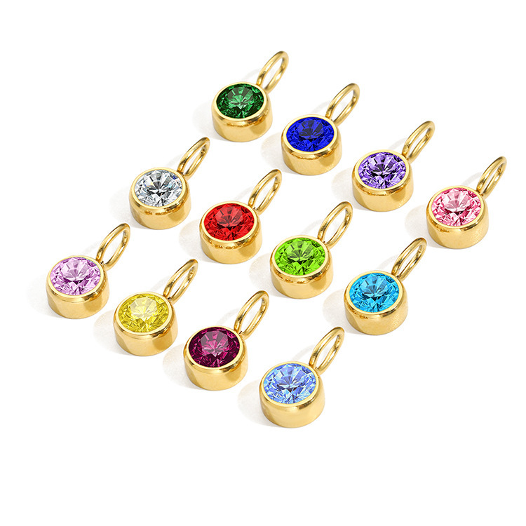 1 Piece Stainless Steel Rhinestones PVD Coated 14K Gold Rose Gold Real Gold Plated Round Polished Pendant Lab Created Gemstones display picture 3
