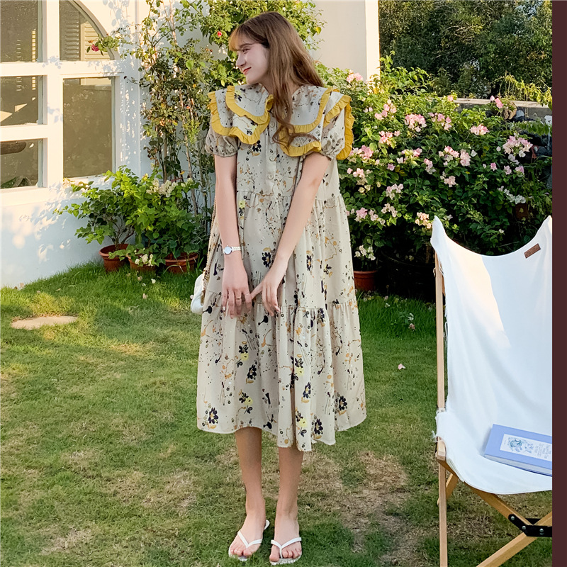 實拍2021夏季新款微胖大碼女裝胖妹妹200斤穿顯瘦卡哇伊連衣裙潮