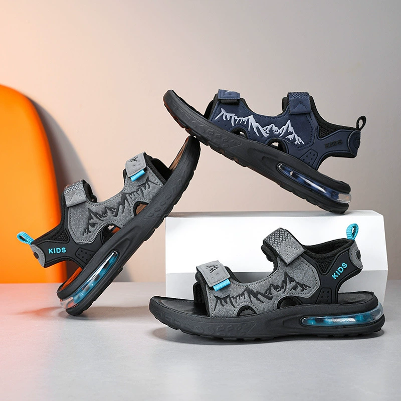 Детские сандалии с высокой эластичной мягкой подошвой 2024 года, летние сандалии на воздушной подушке, мужская и женская уличная пляжная обувь с открытым носком