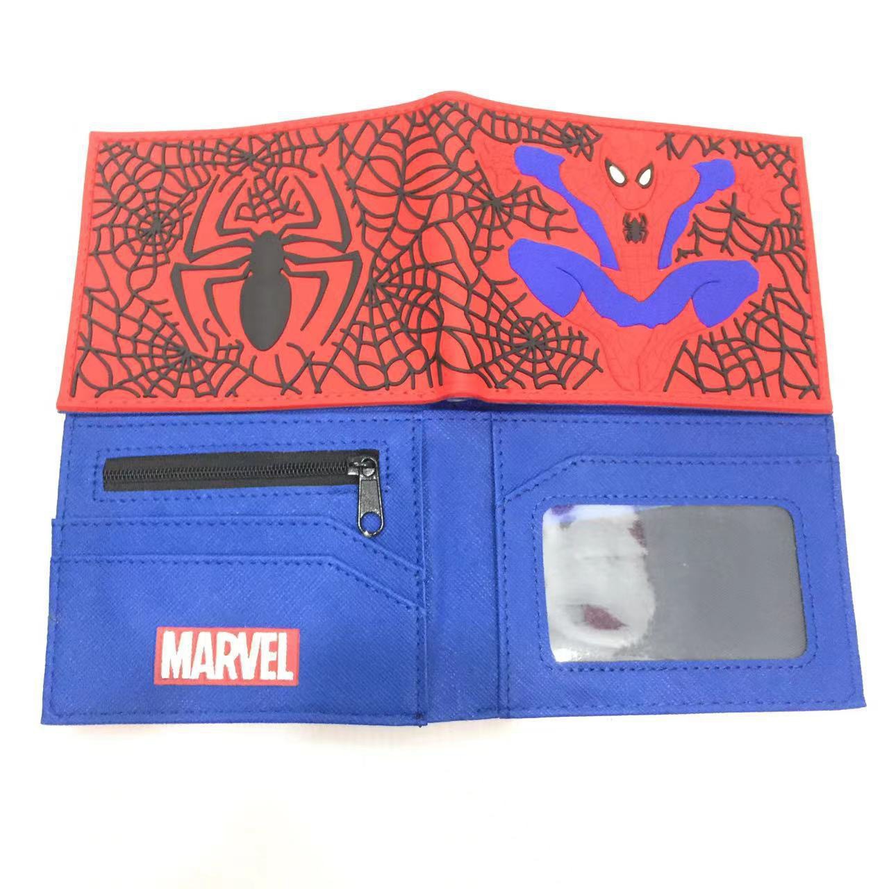 Monedero de cuero con parche metálico en relieve de Spider-Man, billetera para estudiantes y superhéroes