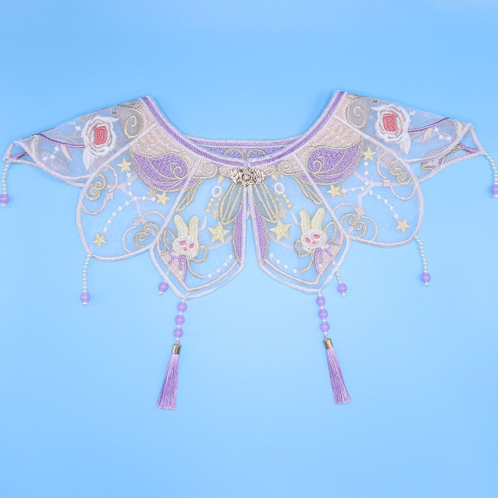 Hanfu Cloud Shoulder Purple Jade Rabbit Embroidery New Chinese Style National Trend Embroidered Fake Collar Organza Accessory