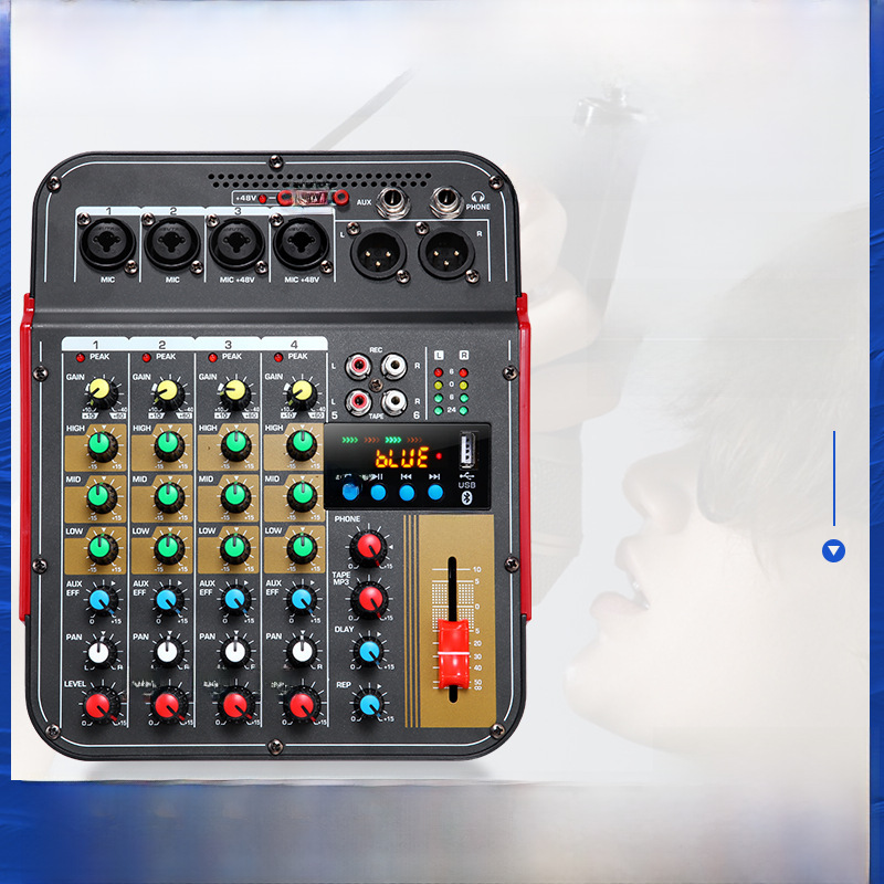 국경 전용 MG6 소형 믹서 블루투스 MP3 USB 전원 공급 장치 내장 전문 DPS 효과와 4 웨이