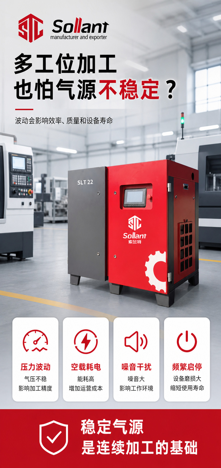 Solant original factory double-stage screw air compressor 22kw power-frequency air compressor industrial grade 380V