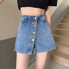 牛仔短裙女2024夏季新款宽松显瘦防走光裤裙排扣高腰a字半身裙潮