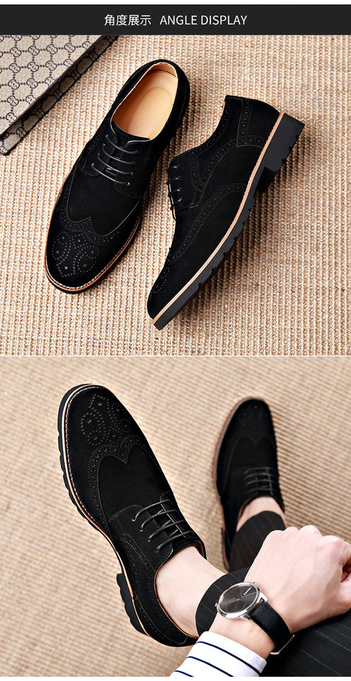 Giày Brogue nam da lộn phong cách Anh, giày lười mũi nhọn đế cao su, phối chỉ khâu — 858 kaki, 858 màu nâu sẫm, 858 đen chi tiết 25