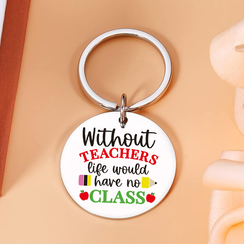 跨境教师节礼物圆形不锈钢彩色图案Teacher送老师感谢钥匙扣