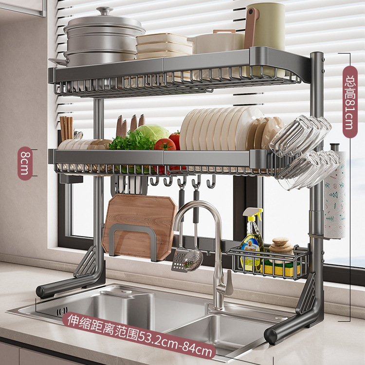 Fregadero retráctil estante de almacenamiento cocina plato multifuncional estante de almacenamiento cuchillo estante de plato fregadero estante de lavado estante de drenaje