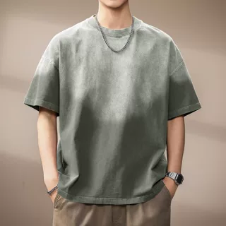 高端美式复古渐变扎染短袖T恤男士夏季潮牌做旧宽松圆领体恤上衣