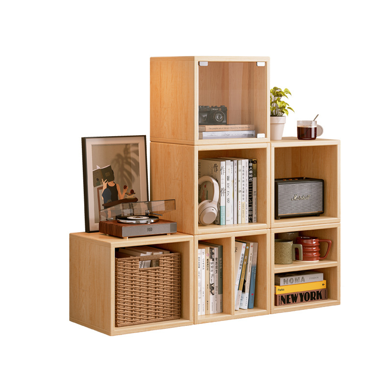 Gabinete de madera maciza de celosía libre combinación de gabinete pequeño estante de piso estante de almacenamiento de escritorio Gabinete de exhibición simple gabinete bajo