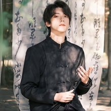 2024港风新款秋冬新中式男高级感外套夹克潮流宽松中国风男装黑色