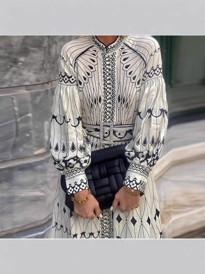 Estación independiente transfronteriza de Amazon Ropa europea y americana 25 nuevos vestidos elegantes de otoño e invierno de manga larga estilo palacio