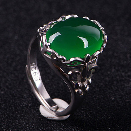 复古绿玛瑙戒指女祖母绿宝石复古镶嵌红玉髓食指开口可调女戒