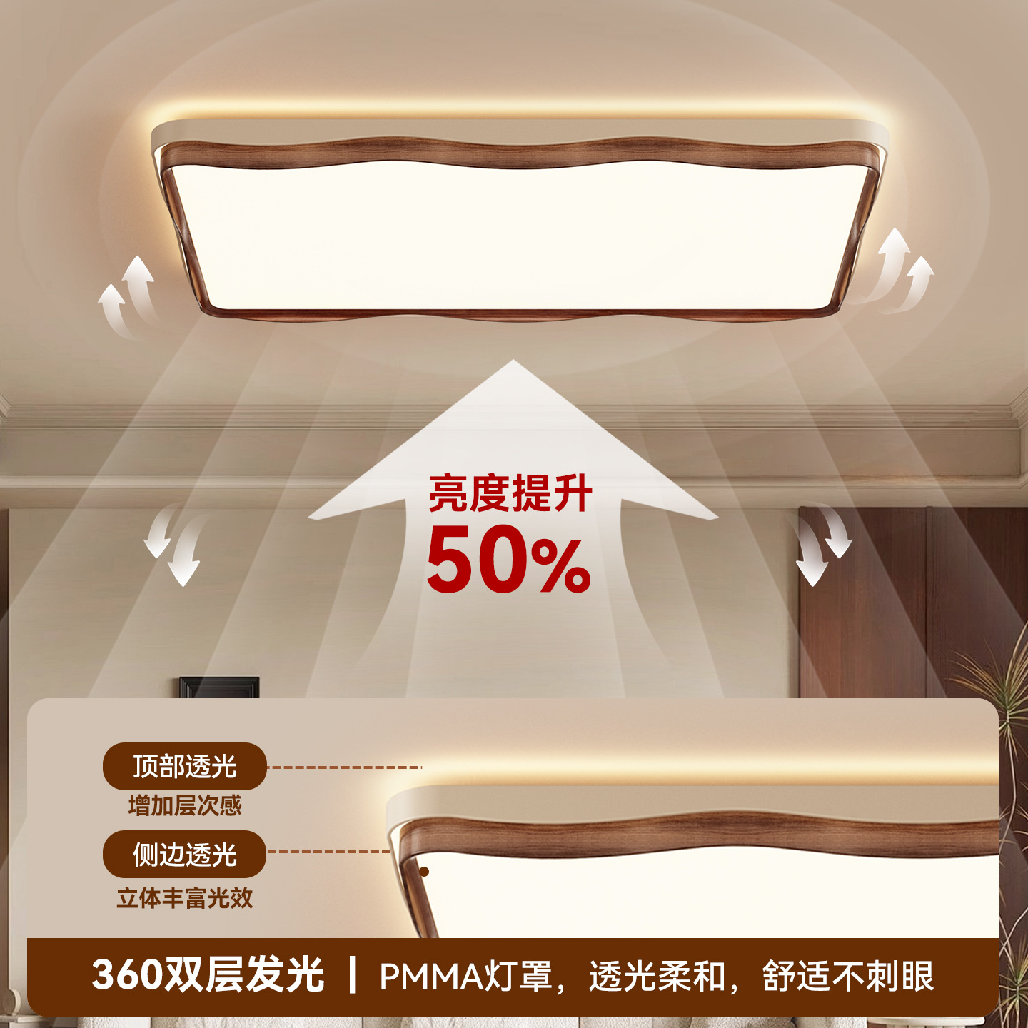 Luz de techo de la sala de estar de estilo medieval retro nuevo patrón de nuez de alto nivel de protección de ojos lámpara de dormitorio Zhongshan lámpara 184L