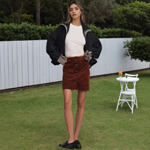 2025跨境秋冬亚马逊新款灯芯绒包臀短裙单排扣修身纯色百搭半身裙