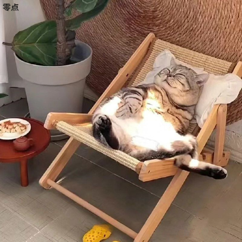 Solid Wood Sisal Cat Lounge Chair Rocking Chair Cat Chair Cat Scratching Board Cat Nest All-In-One Wear-Resistant and Universal for All Seasons