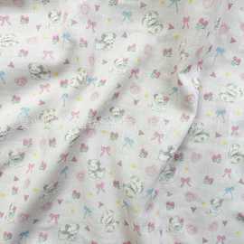 全棉平布数码印花布料 可爱卡通格子猫狗面料 童装家居服箱包睡衣