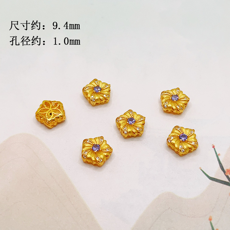 S925 Silver Gold-Plated Diamond-Studded Spacer Beads, Small Waist-Shaped Butterfly Walnut Beads Accessories for DIY Bracelets and Necklaces