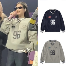 【杰妮96号】韩风V领杰妮同款长袖冲锋卫衣百搭显瘦长袖上衣女