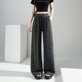 灰色条纹阔腿裤女春1冬季2026加绒高腰垂感小个子慵懒松弛感休闲