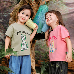 阿米拉童裝2024夏季新款男女童休閒上衣卡通印花寬鬆韓版短袖T恤