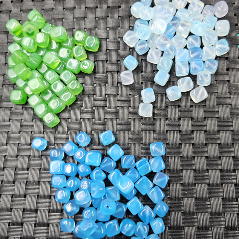 Apple Green Agate Square Beads, Jade Loose Beads, Aquamarine, Sky Blue Chalcedony Square Ingots, Jewelry Accessories Beads