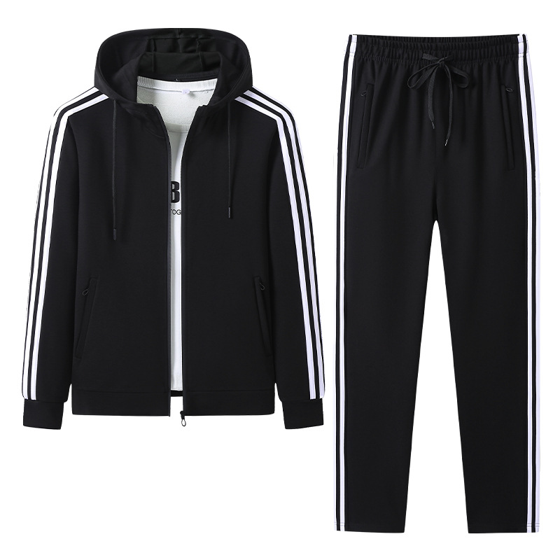 Juego con capuzas de primavera y otoño para hombres, camiseta, camiseta, pantalón deportivo para correr al aire libre, acondicionamiento físico, ocio, tres barras, dos piezas