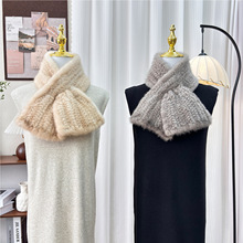 秋冬季保暖水貂毛围巾韩版简约款双面编织皮草围脖高级感水貂毛领