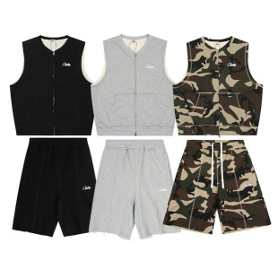 Foreign Trade Simple Embroidered Letter Trendy High Street Cardigan Sleeveless Vest Jacket Casual Shorts Set