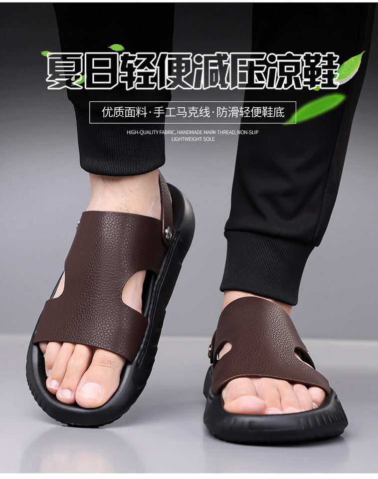 Dép sandal nam da bò lớp đầu mũi hở đế dày, dép đi biển da mềm đế êm — GA05 màu nâu, GA05 màu đen chi tiết 3