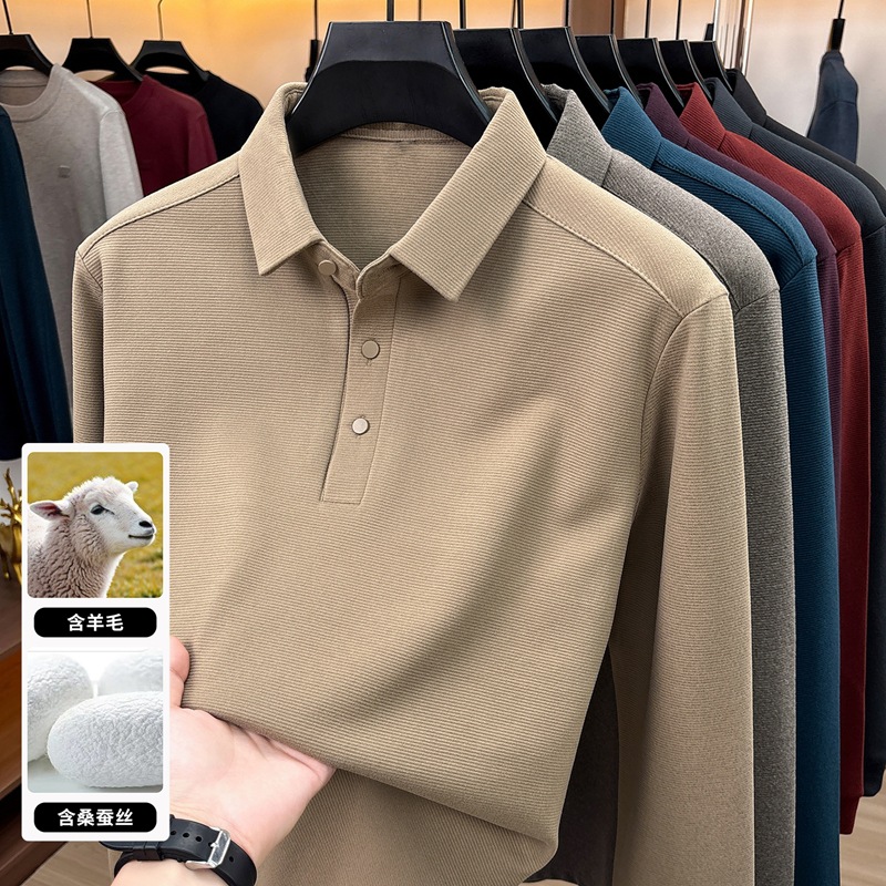 New Men's Luxury Business Long-Sleeve Wool Sweater, Casual Commuter Style with a Turn-Down Collar, Old Money Style Top