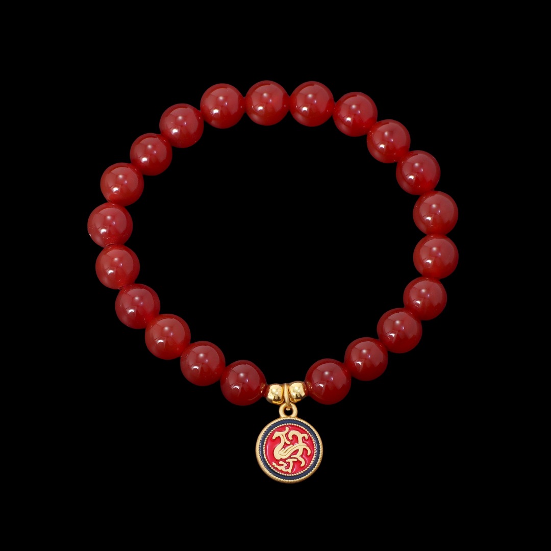 Pulseira de ágata vermelha natural para homem e mulher sorte_voghion.com