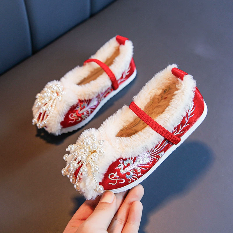 Ханфу обувь зимняя бархатная девушка сапоги новый стиль с конской юбкой детская обувь