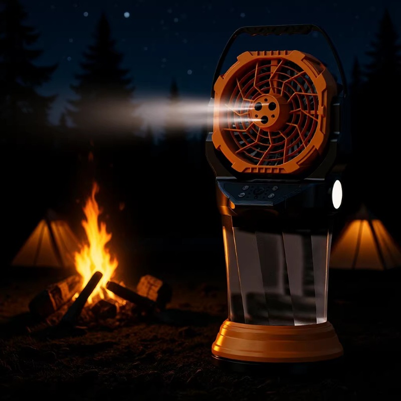Ventilador Multifuncional de Camping con Pulverizador con Luz RGB Control Remoto y Oscilación para Exterior