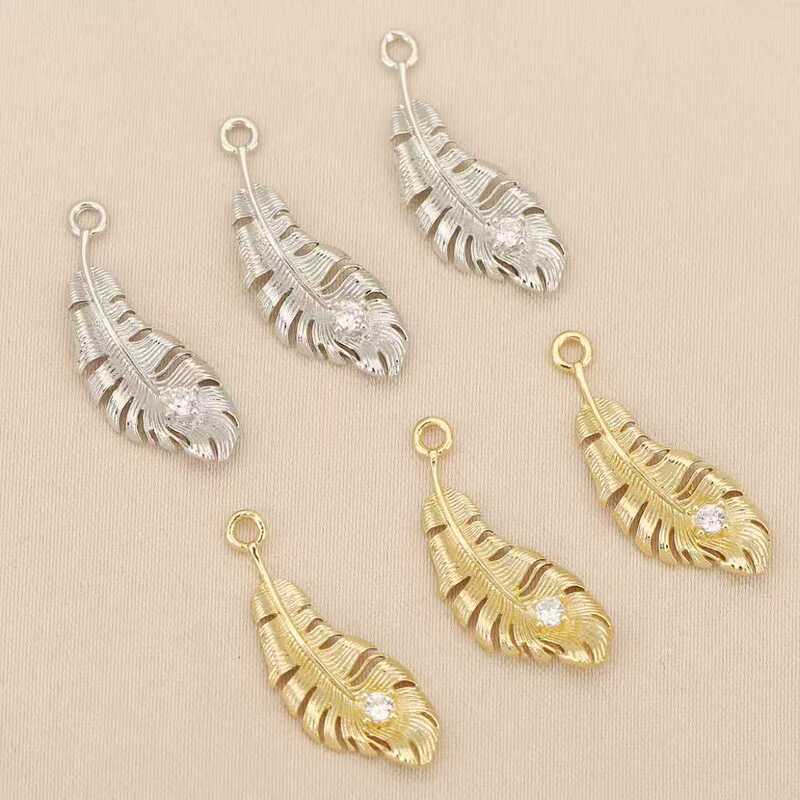 Liangfei Copper Plated 18K Real Gold Feather Diamond Pendant DIY Personalized High-End Handmade Material Pendant DIY Jewelry Liangfei Copper Plated 18K Real Gold Feather Diamond Pendant DIY Personalized High-End Handmade Material Pendant DIY Jewelry