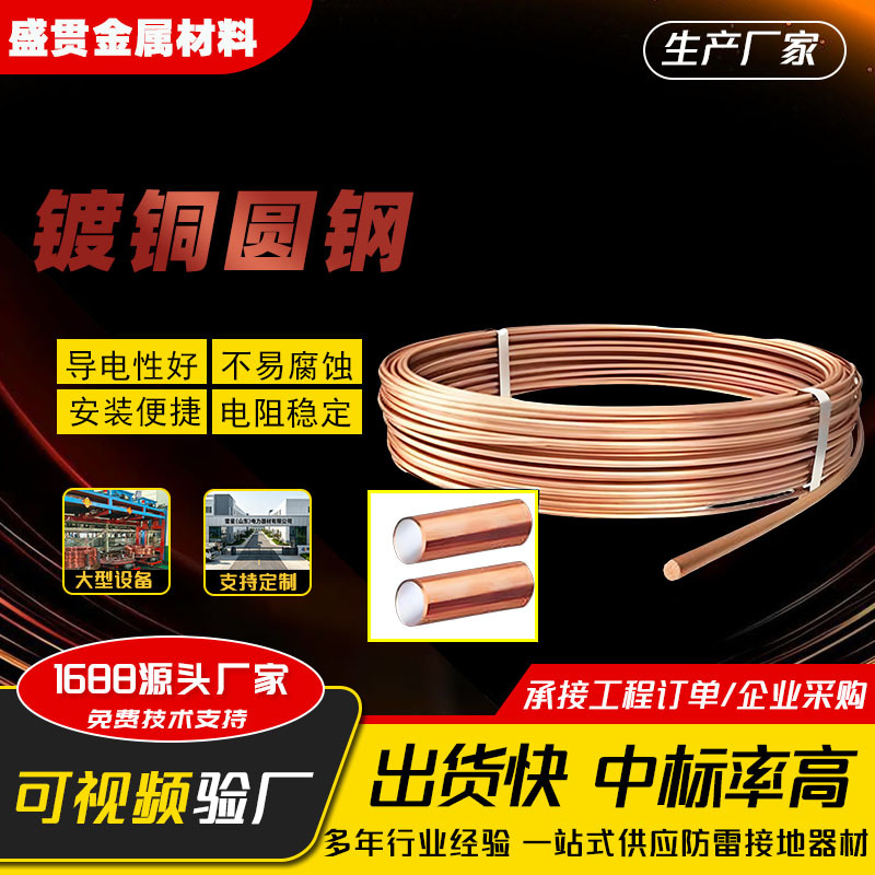 电力镀铜圆钢圆线厂防雷接地线避雷引下线覆铜圆钢8mm铜包钢圆钢