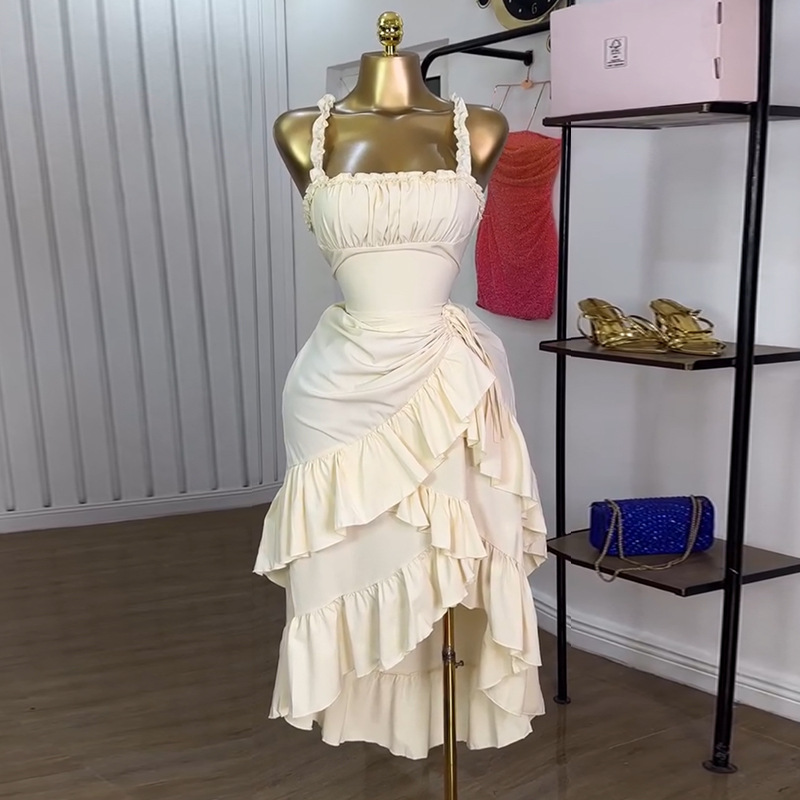 Elegant Off-Shoulder High Waist Maxi Dress With Flounce Hem - Slimming Summer Dress For Women (S-Xxl, Cream White)_ecoleips.com