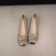 设计感方头平底单鞋2025新款浅口春秋仙女风配裙子气质瓢鞋奶奶鞋