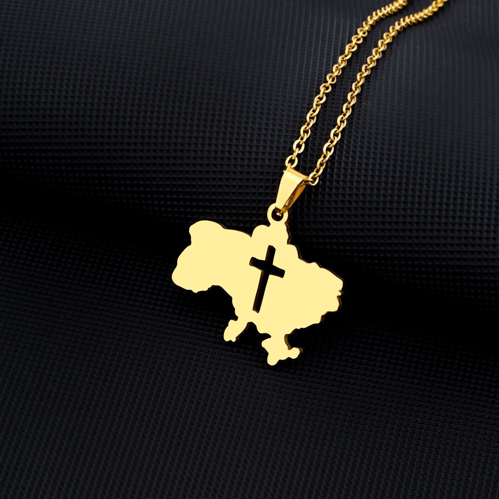 Europa y América de acero inoxidable Ucrania mapa colgante collar unisex geométrica de acero de titanio colgante de joyería transfronteriza