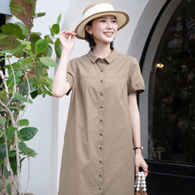 YUN韫棉麻连衣裙女装夏a字显瘦2026新款休闲直筒高端妈妈衬衫裙子