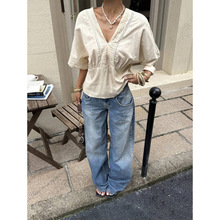 D 32790 Solid V-neck lace commute shirt ��ɫ V ����˿ͨ�ڳ�