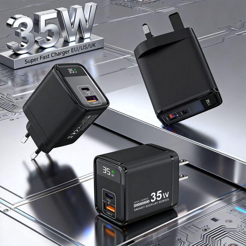 35W Smart Digital Display Gallium Nitride Charger, Safe Fast Charging Pd+Usb Dual-Port Travel Adapter Typec Charging Head