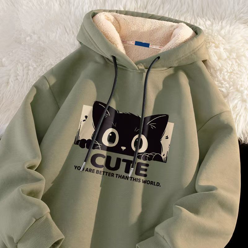 Autumn and Winter Lamb Velvet Sweatshirt Men's Sweatshirt Niche Design Sense Plus Loose Hooded Casual Sports Jacket for Men and Women