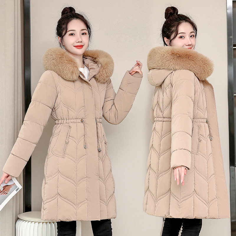 Europa invierno ropa de algodón plumón de mujer de estilo largo coreano cintura gruesa chaqueta de algodón nuevo abrigo de algodón gran cuello de cabello de moda image 9