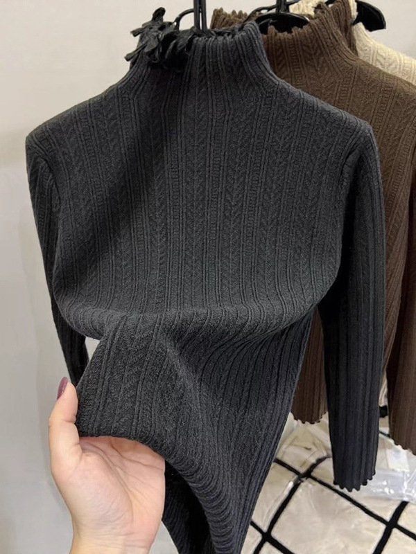 木耳边针织衫半高领打底衫女百搭高级感内穿多色秋冬打底衫女新款|undefined