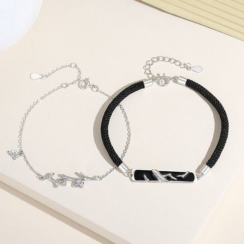 Original design dead wood spring couple bracelet female 925 sterling silver forest leaf bracelet ins bracelet Chinese Valentine's Day gift
