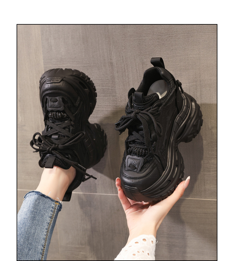 Giày sneaker nữ đế dày tăng chiều cao 12cm mặt lưới thoáng khí — Tro thô chi tiết 14