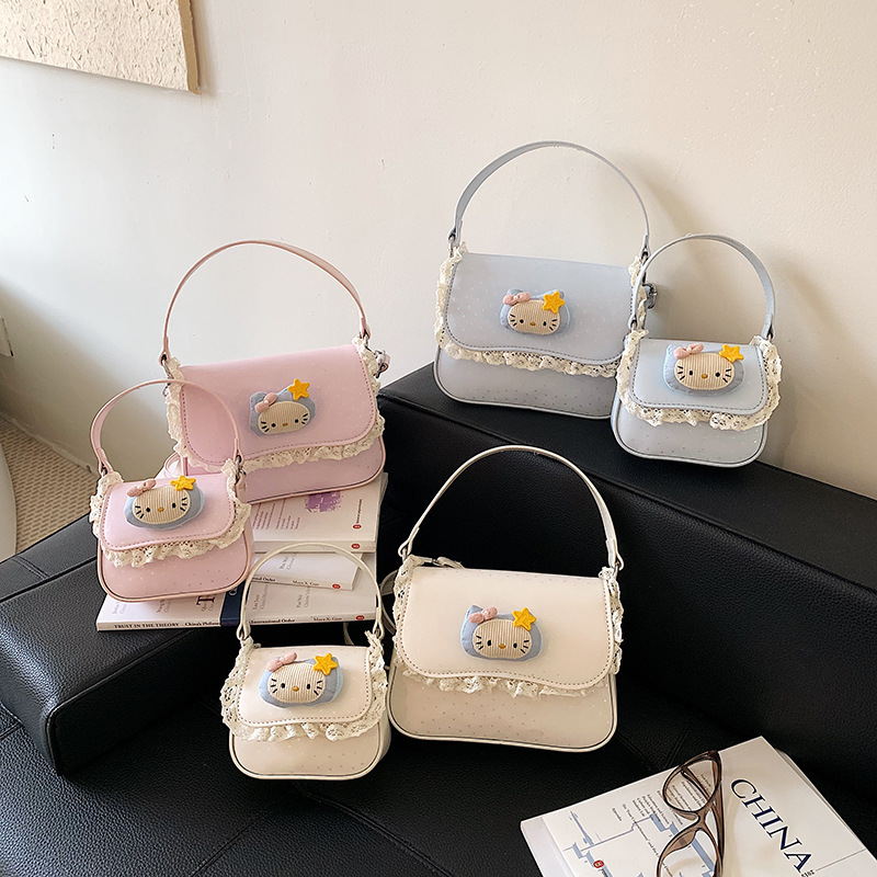 Pequeño encaje fresco bolsos de chicas lindos gatitos niñas y niños bolsos de mochila con sequillas pequeñas estrellas bolsos de niños