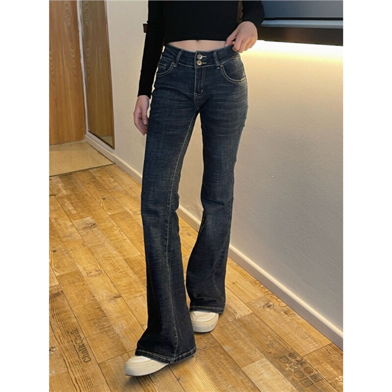 Vintage Flared Jeans for Women, Low-Waisted, Stretchy, Slim-Fit, Y2K Millennium Korean Style Bell-Bottom Pants